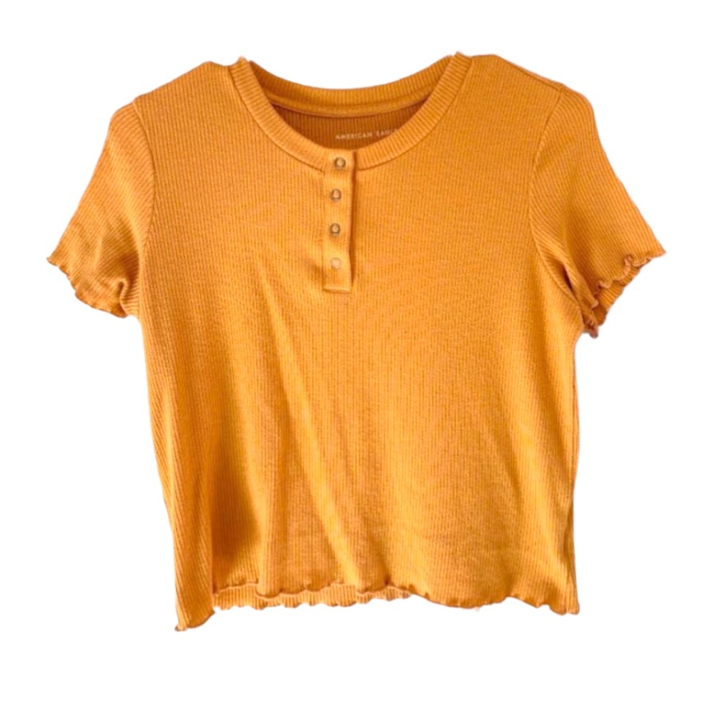 American Eagle Mustard Button Up Short Sleeve Top